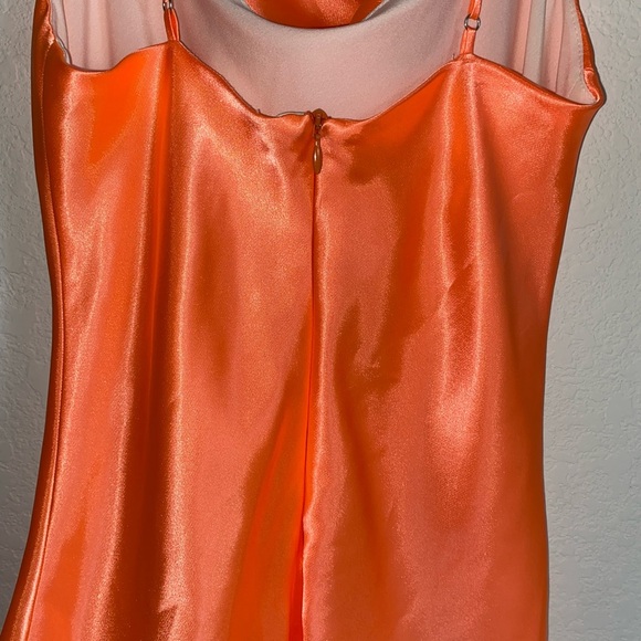 HEMLINE Cowl Neck Silky Sleek Orange Satin Slip Mini Coquette Party Dress Sz XS - Picture 10 of 12